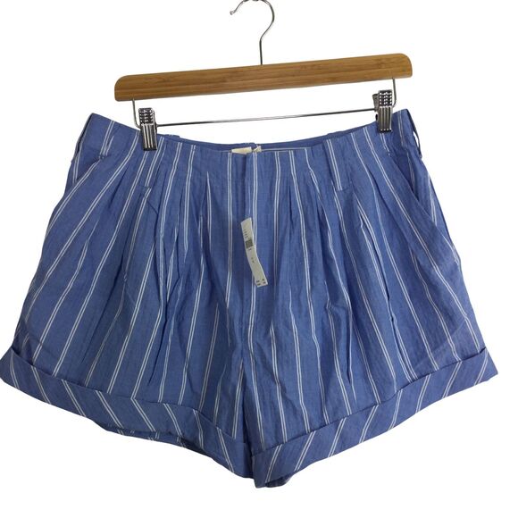 By Anthropologie Women Striped Pleated Shorts Blue Size Medium NWT - Picture 1 of 12